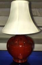 ART DECO OXBLOOD REVERSE PAINTED GLASS TABLE LAMP - PICK UP ONLY