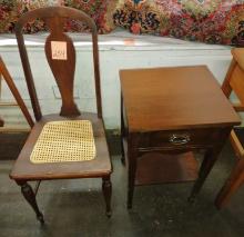 VINTAGE CANE BOTTOM CHAIR & STAND - PICK UP ONLY