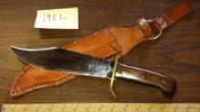 LARGE VINTAGE WESTERN BOWIE KNIFE & SHEATH - USA