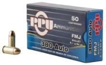 PPU PPH380AF Handgun 380 ACP 94 gr Full Metal Jacket FMJ 50 Per Box