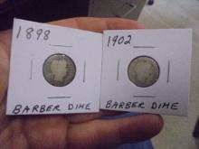 1898 and 1902 Silver Barber Dimes