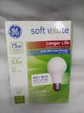 GE Soft White 75w 4 pack light bulbs