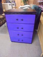 Solid Wood Purple & Black Painted 4 Drawer Chest of Drawers