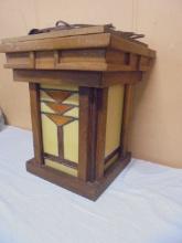 Leaded Stained Glass Wooden Hanging Light