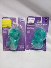 2 Packs of 2 Phillips Super Soothie Pacifiers 0-3Mnth and 3-18Mnth