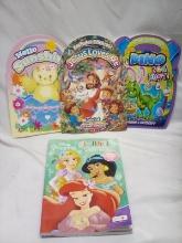 4 Pc Childrens Coloring and Activity Book Lot- Duck, Dino, Jesus, Disney
