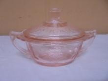 Pink Depression Glass Double Handled Covered Dish