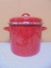 Large Pioneer Woman Red Speckled Enamelware Stockpot