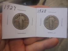 1927 & 1928 Silver Standing Liberty Quarters