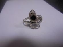 Vintage Ladies Sterling Silver & Black Onyx Snake Ring