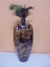 Beautiful Large Art Pottery Vase w/ Peacock Feathers