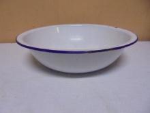 Vintage White & Blue Porcelain Over Steel Washpan