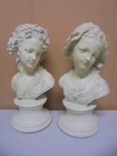 Set of 2 Beautiful Head Bust Statues