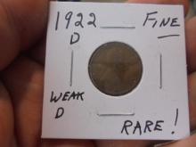 1922 D Mint Weak D Lincoln Wheat Cent