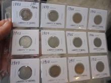 Group of 12 Assorted Date Liberty "V" Nickels