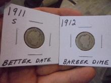 1911 S Mint & 1912 Silver Barber Dimes