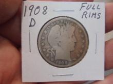 1908 D Mint Silver Barber Half Dollar