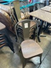 Grey Metal Frame with Wood Seat Stackable Chairs