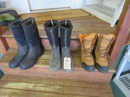 Muck Boots (10.5 & 11.5 size); Workboots (9.5 size)