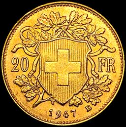 1947 Swiss .1867oz Gold 20 Francs UNCIRCULATED