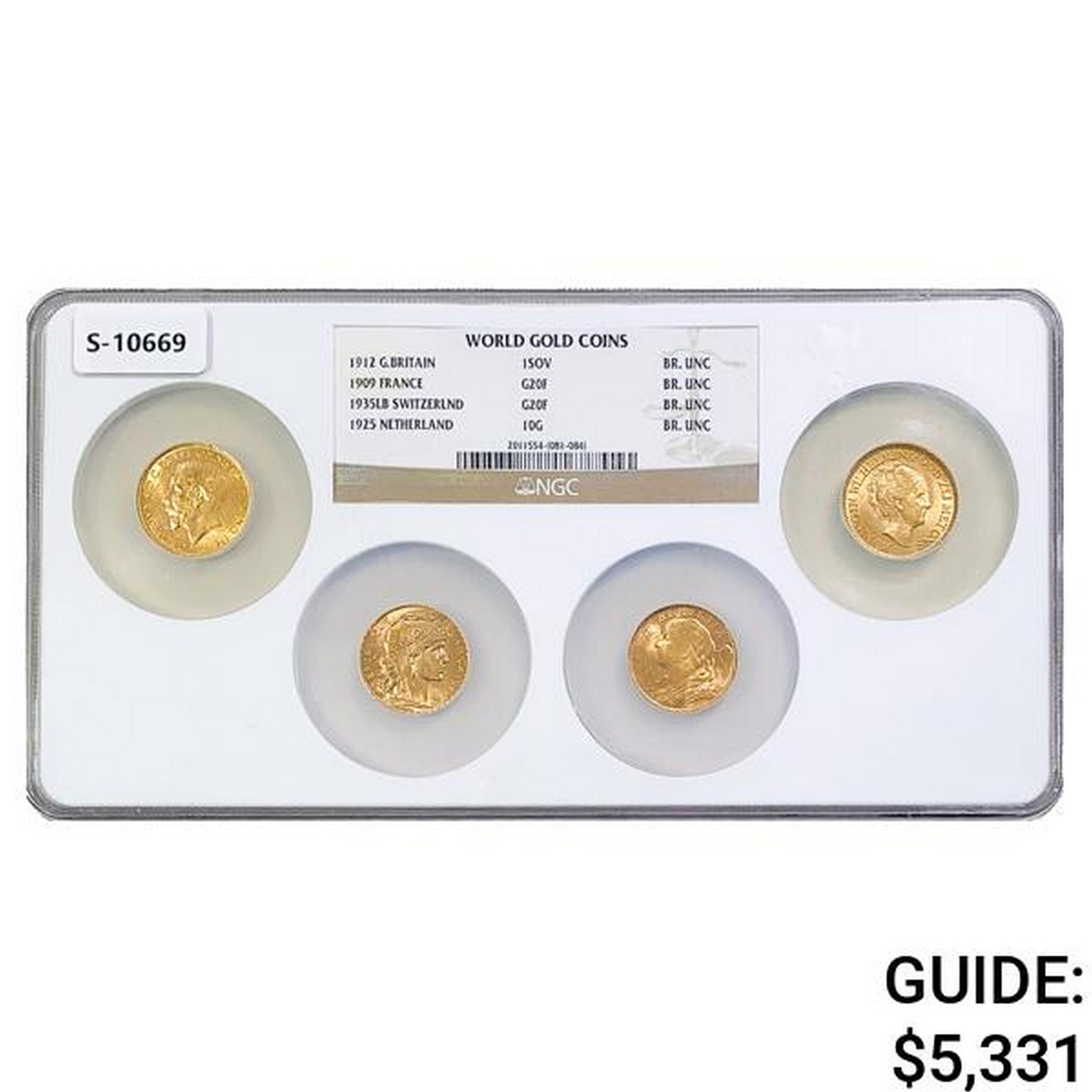 1909-1935 World Gold Coins 0.8oz [4 Coins] NGC B.R