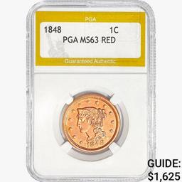 1848 Braided Hair Large Cent PGA MS63 RED