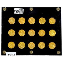 1908-1929 US Gold Quarter Eagle Set [15 Coins]