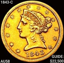 1843-C $5 Gold Half Eagle CHOICE AU