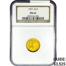 1910 $2.50 Gold Quarter Eagle NGC MS63