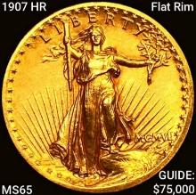1907 HR Flat Rim $20 Gold Double Eagle GEM BU