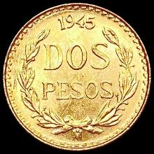 1945-M Mexico Dos Pesos .0482oz Gold GEM BU