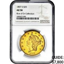 1857-S $20 Gold Double Eagle NGC AU58 Rive d'Or COLL.