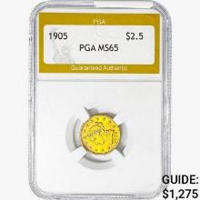 1905 $2.50 Gold Quarter Eagle PGA MS65