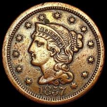 1857 Lg Date Braided Hair Cent NEARLY UNCIRCULATED