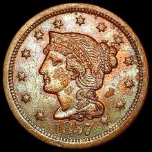 1857 Lg Date Braided Hair Cent CLOSELY UNCIRCULATE