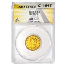 1886-S $5 Gold Half Eagle ANACS AU55 Details