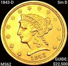 1843-D Sm D $2.50 Gold Quarter Eagle UNCIRCULATED