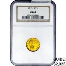 1913 $2.50 Gold Quarter Eagle NGC MS63