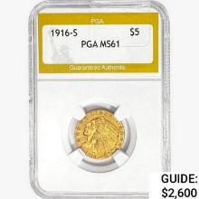 1916-S $5 Gold Half Eagle PGA MS61