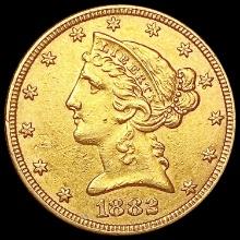 1882 $5 Gold Half Eagle NEARLY UNCIRCULATED