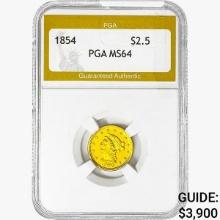 1854 $2.50 Gold Quarter Eagle PGA MS64