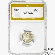 1881 Nickel Three Cent PGA MS67