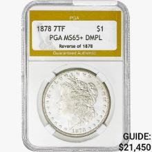 1878 7TF Morgan Silver Dollar PGA MS65+ DMPL REV 7