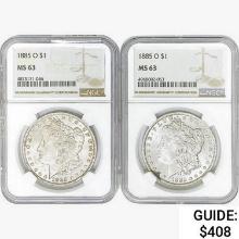 [2] 1885-O Morgan Silver Dollars NGC MS63