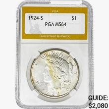 1924-S Silver Peace Dollar PGA MS64