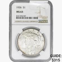 1926 Silver Peace Dollar NGC MS63