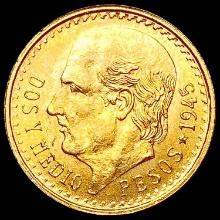 1945 Mexico Gold 2.5 Pesos 0.0603 UNCIRCULATED