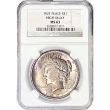 1921 Silver Peace Dollar NGC MS63 HR