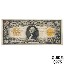 FR. 1187 1922 $20 TWENTY DOLLARS GOLD CERTIFICATE CURRENCY NOTE VERY FINE+