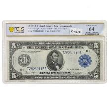 FR. 879a 1914 $5 FRN FEDERAL RESERVE NOTE MINNEAPOLIS, MN PCGS BANKNOTE CHOICE UNCIRCULATED-64